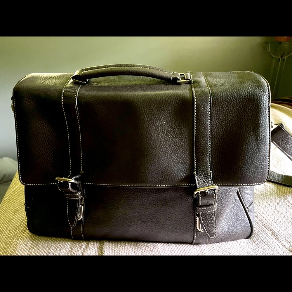 Lambertson Truex leather briefcase with shoulder strap